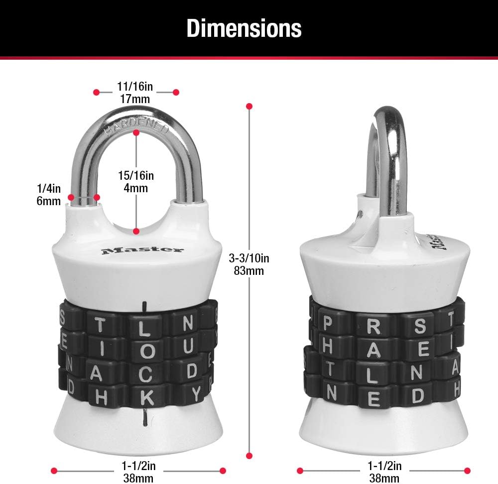 Master Lock 1535DWD Locker Lock Set Your Own Word Combination Padlock, 1 Pack, Assorted Colors - Door Lock Replacement Parts - 