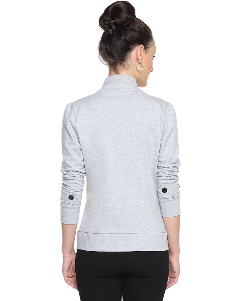 campus sutra grey women's cotton buttoned structured blazer
