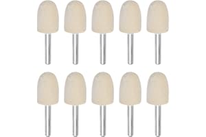 HARFINGTON 10pcs Wool Felt Mounted Mandrel Points 20mm Head 1/4 Inch Shank Conical Polishing Bits Burrs Felt Polishing Buffin