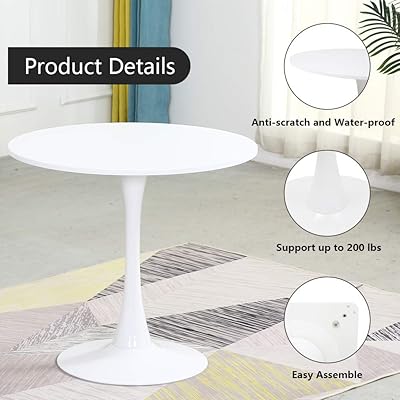 Buy Wenyu Round White Dining Table Modern Dining Table Pedestal Dining Table For Small Space End Table Leisure Coffee Table Office Kitchen Table Dining Room Table 31 5 Diameter Online In Turkey B089lnl29n