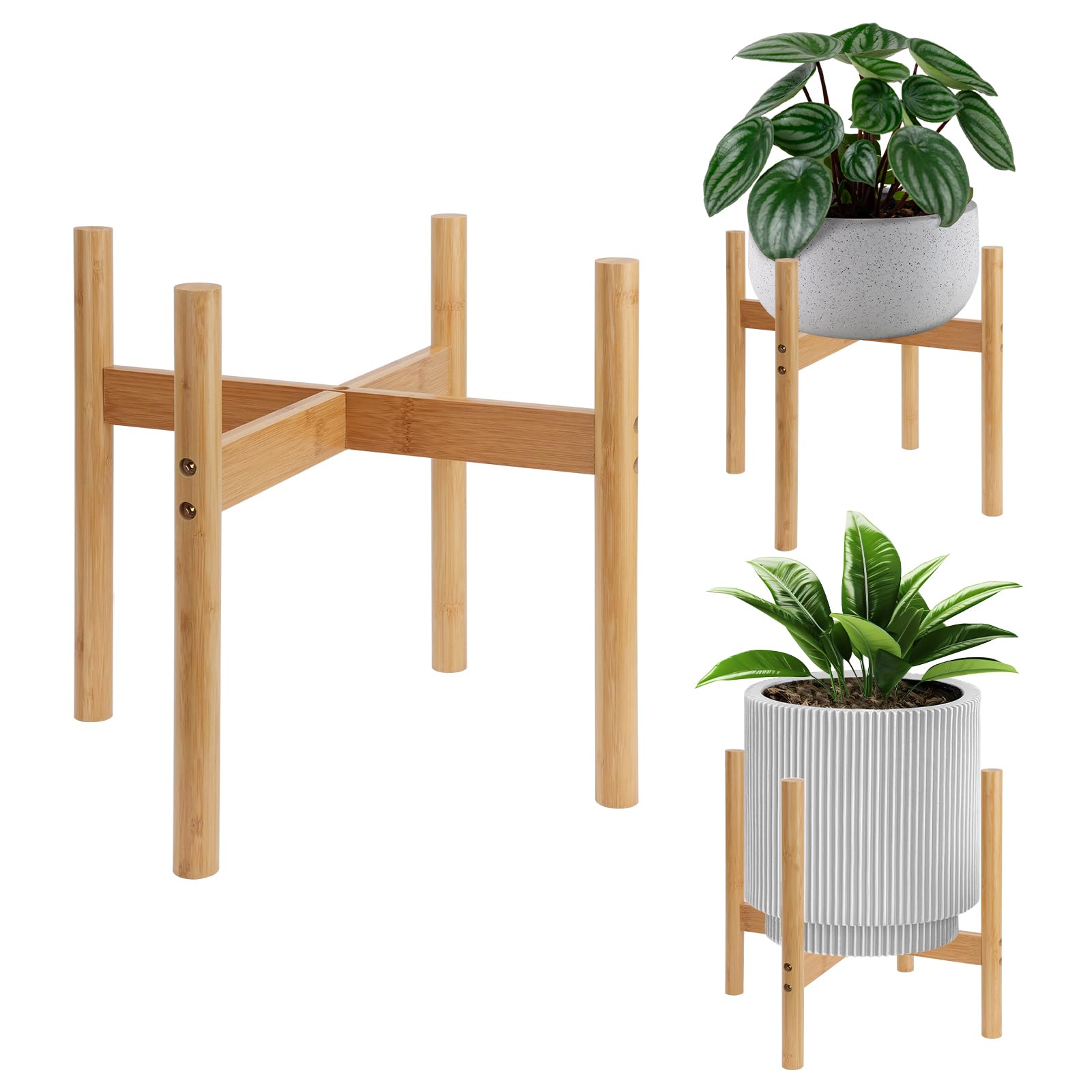 QUMENEY 1Pc Mid Century Modern Indoor Plant Stand Wood Flower Pot Holder for Home Office Garden Patio Lawn Yard Restaurant Cafe (Large)