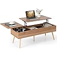 Tangkula 47 Inch Lift Top Coffee Table with Storage, Large Split Top Accent Table with Pneumatic Rods, 2 Hidden Compartments & 5 Solid Wood Legs, Center Table for Living Room (Brown)