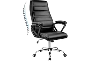 HLDIRECT Office Chair, Ergonomic Computer Chair, High Back Executive Chair with Rocking Function, Highest End Class 4 Hydraulic Pneumatic Piston & Padded Armrests, PU Leather, Black
