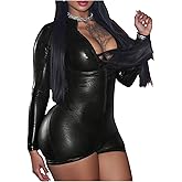Milumia Women's Mock Neck Long Sleeve Romper Sexy Zip Up Bodycon Jumpsuit Shorts Partywear