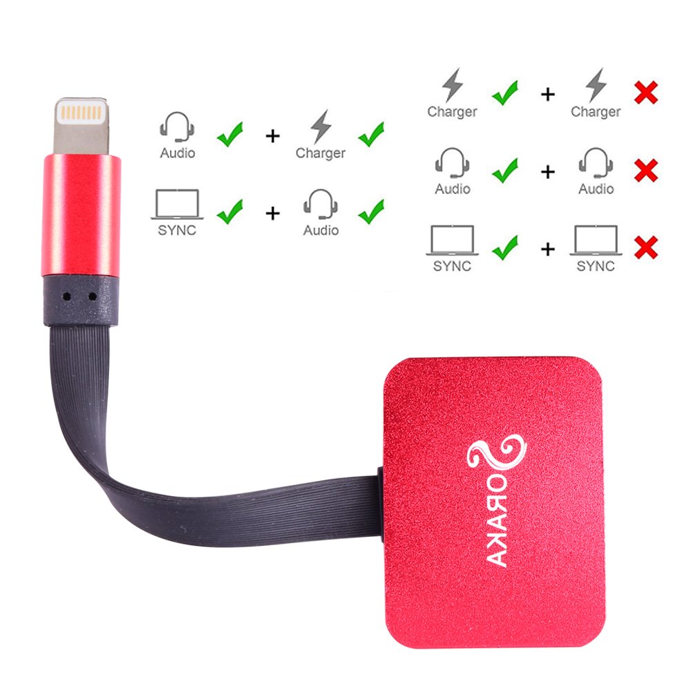 SORAKA Dual Lightning Adapter and Splitter 2 in 1 for iPhone 7/iPhone 7 Plus/ iPhone 8/ iPhone 8 plus/iPhone X, Audio & Charge & Call Function (Support iOS 11) (Sliver)