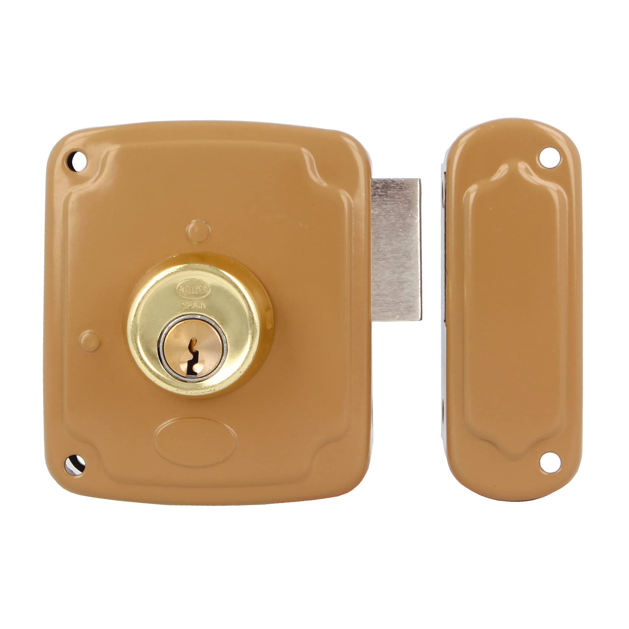 Amig - Right-Hand Surge Lock with Lever and Tongue for Wooden Doors Model 72PU | 80 x 95 mm | Bolt with Round Cylinder | Gold Steel
