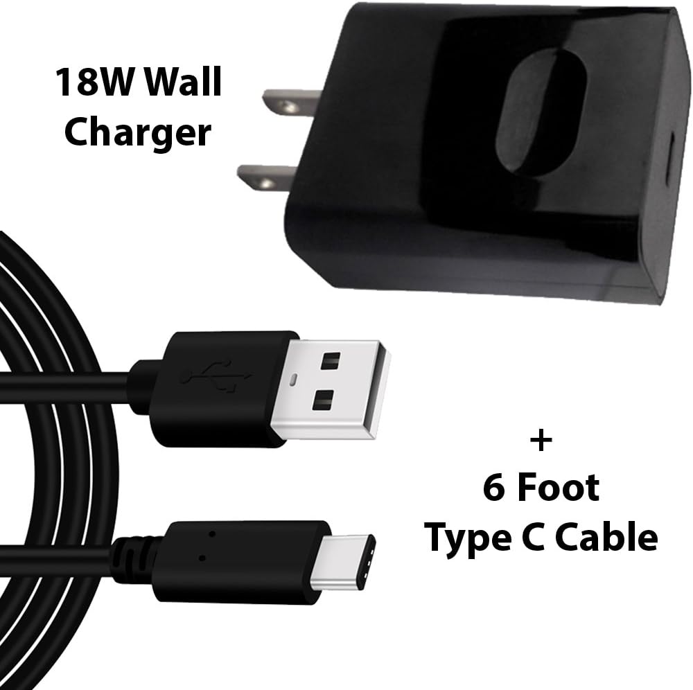USB Type-C 6 FOOT Cable QC 3.0 with 18W Rapid Fast Wall Charger for Samsung Galaxy S8 S8 Plus Note 8 S9 S9 Plus, LG G6 G5 V30 V20, Pixel 2, HTC U11 Nokia 8 Nexus 5x 6p, GoPro Hero 6 OnePlus 5 By Moona