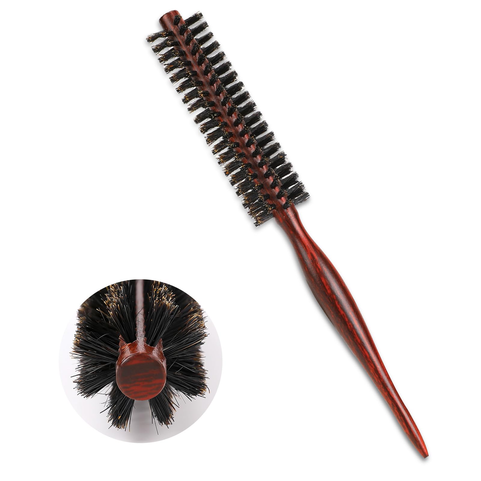 Small Round Hair Brush, Mini Natural Soft Boar Bristle Styling Brush Portable Travel Size Circular Hairbrush for Women and Men - Smoothing, Detangling, Adding Volume and Shine