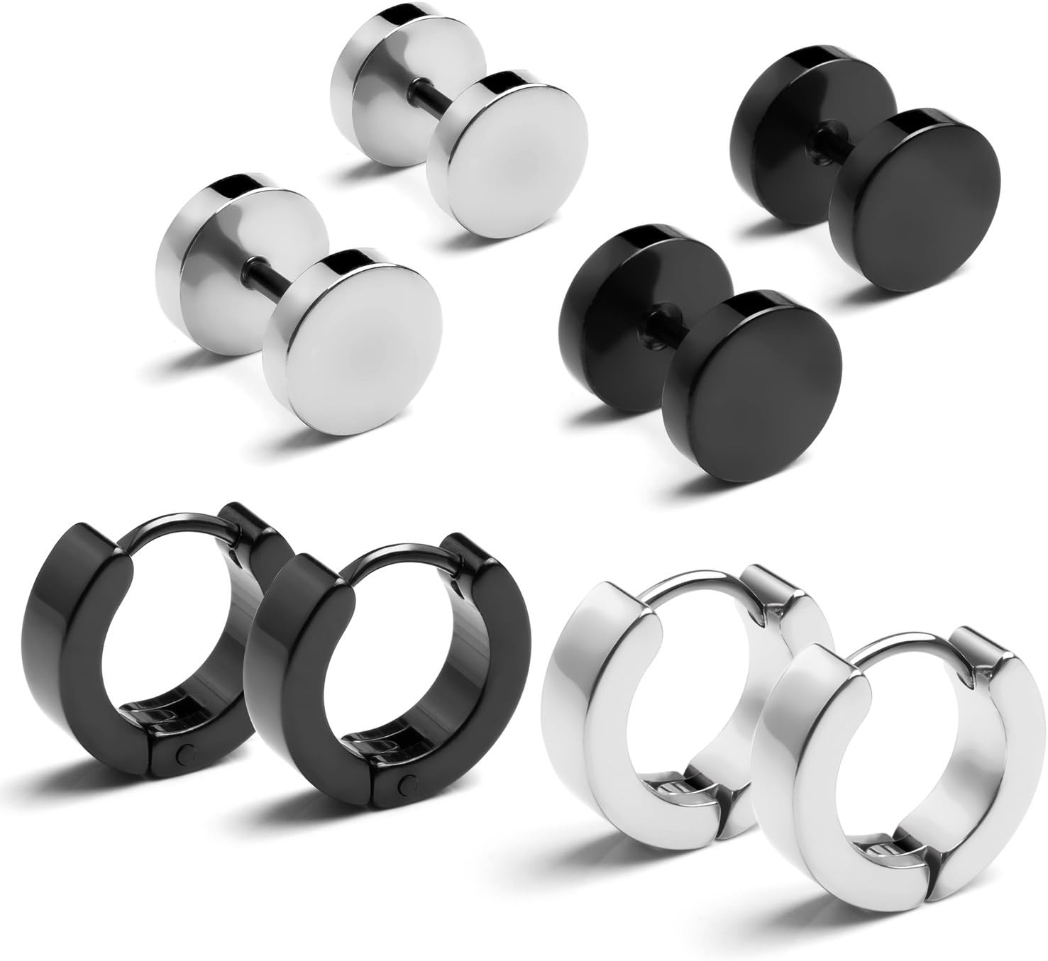 4-6 Pairs Stud Earrings & Small Hoop Huggie Earrings for Men Women Hypoallergenic Surgical Stainless Steel Round Earrings Punk Style