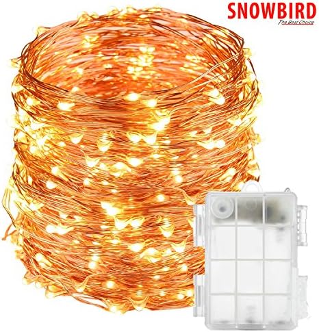 SNOWBIRD 10m Waterproof Battery Operated Box Copper String 100 LED Warm White Lights