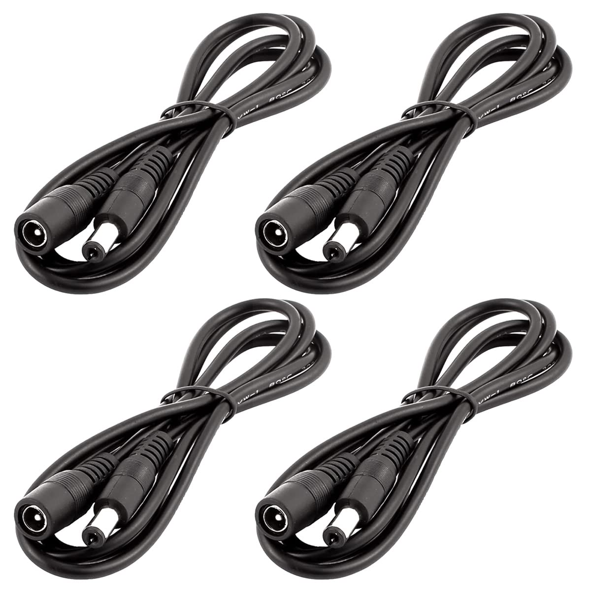 LitaElek 4pcs 1m 3.3ft DC Extension Cable - 12V/5V-36V Power Cord, 5.5mm x 2.1mm DC Jack Plug Adapter Male to Female for Car Monitor, CCTV Camera, LED Strip, etc., Black