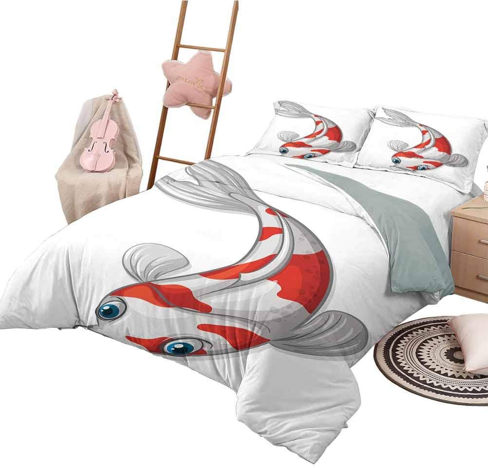 Petpany Bedding Duvet Cover Sets Fish,Grey and Red Koi Displayed in Dipping Motion Abstract Illustration of Aquarium,Pale Grey Red Blue 3 Piece Set Microfiber Decoration90 x 90 inch
