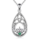 POPLYKE Irish Necklace for Women Sterling Silver Claddagh Pendant Necklace Celtic Knot Jewelry Gift for Women
