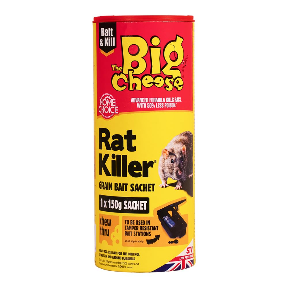 The Big Cheese Rat Killer Grain Bait Sachet - 150g Kills Rats Pre-Measured Single-Use Chew Through Sachet Difenacoum, Blue