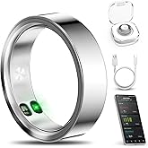 xiaobi Smart Ring with Call/Clock/Events Alerts, No APP Subscription, Body Temp/Heart Rate/Women's Health Tracker, 5ATM Waterproof Fitness Ring for Android & iOS (Silver,8#)