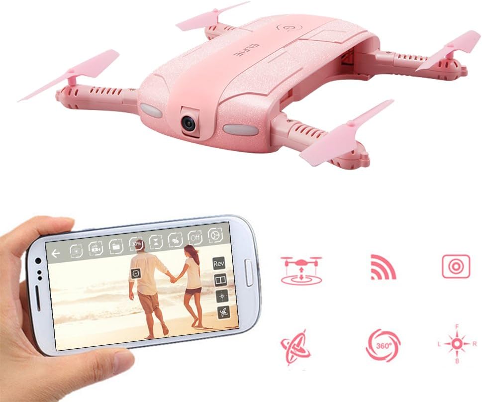 JJRC H37 Pocket Selfie Drone Quadcopter, 2.4G 4CH Elfie Pocket Fold Portable Mini Wifi FPV RC Quadcopter with 0.3MP Selfie Camera Pink