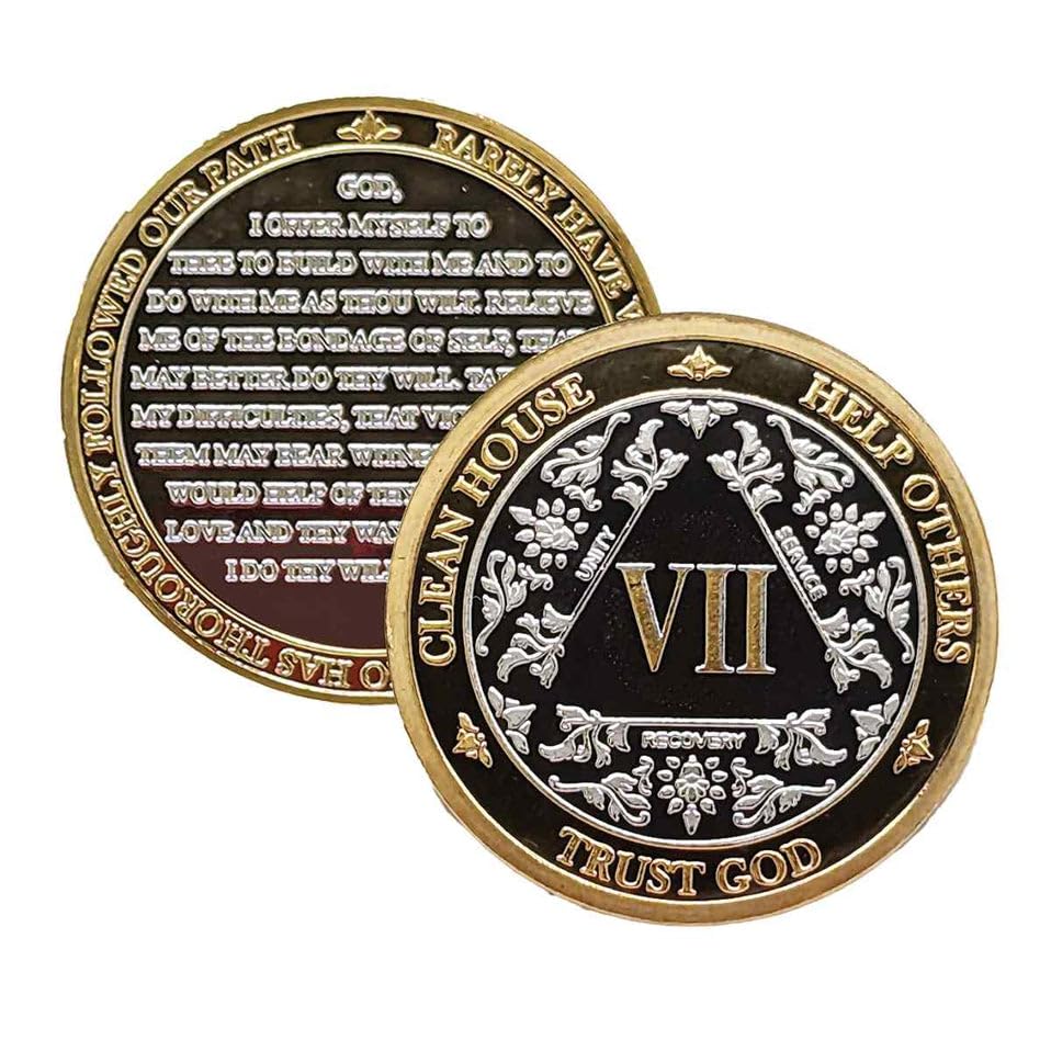 Silver & Gold Alcoholics Anonymous Medallion AA Coin Capsule Included (Years 1-50 Included) (Year 7)