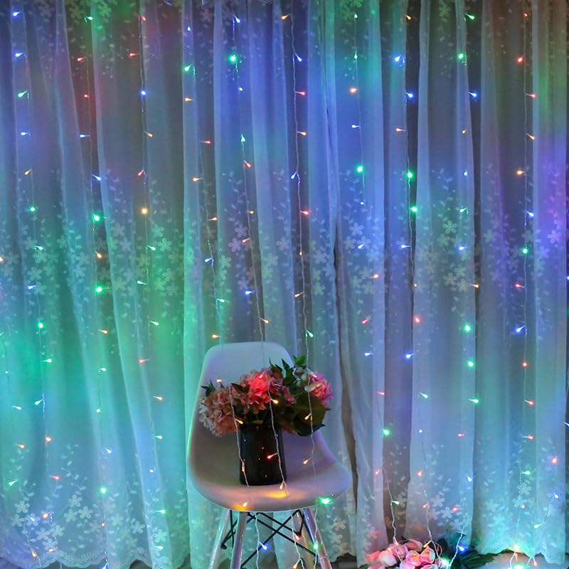 Twinkle Star 600 LED Window Fairy Curtain String Lights, 8 Modes Fairy Lights for Halloween Christmas Bedroom Wedding Party Home Garden Outdoor Indoor Wall Decorations, Multicolor