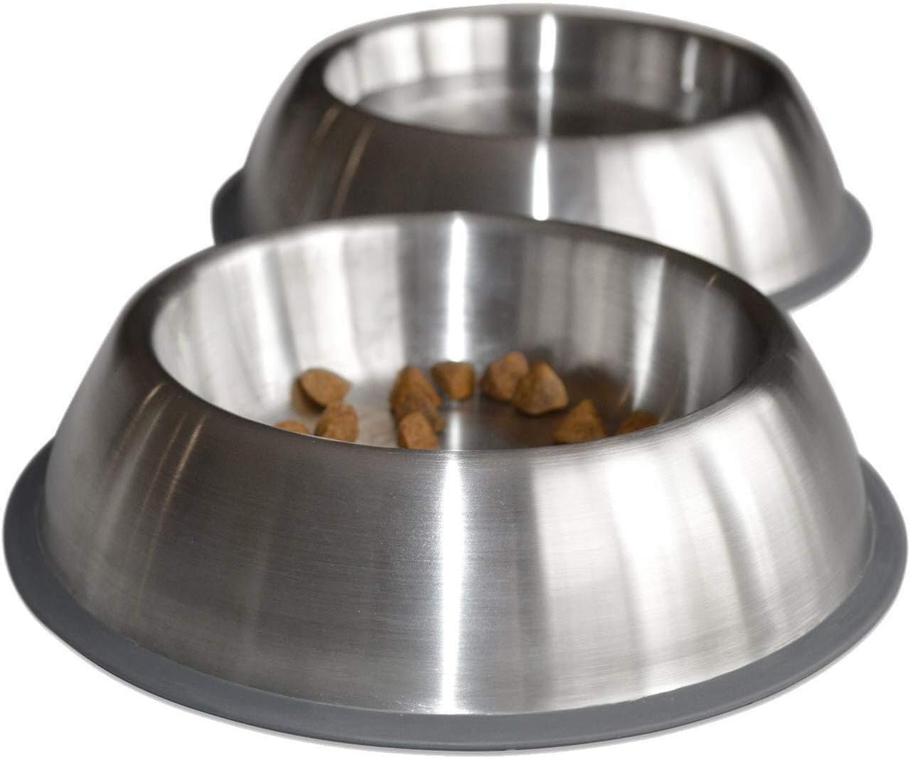 PetFusion Premium Brushed Anti-Tip Dog and Cat Bowls Food Grade Stainless Steel Bowl for Dogs and Cats Food and Water Bowls - 398ml