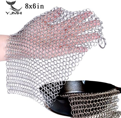 8x6 Cast Iron Cleaner Chainmail Scrubber 316 Stainless Steel Cleaning Cloth For Skillets Pans Woks Cookware ( Size M 8"x6" )
