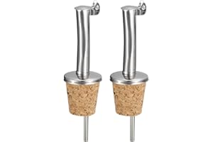 uxcell Stainless Steel Bottle Pourers, 2Pcs Auto Flip Olive Oil Spout, Cork Design Wine Bottle Stoppers, for Pours Liquid, Ol