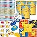 Pokemon Birthday Party Favor Pack and Goodie Bag Fillers for 12 with Pencils, Favor Cups, Tattoos, Party Blowouts, Disc Shooters, and Exclusive Pin