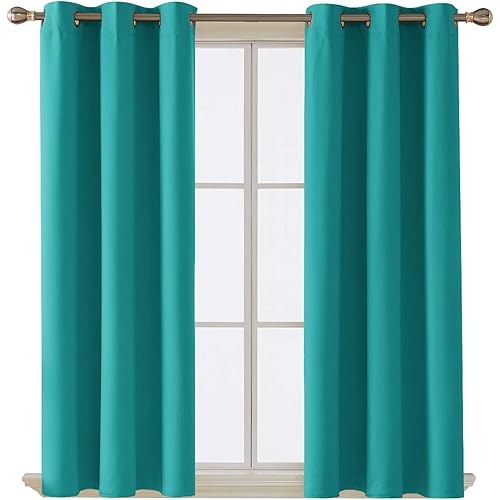 Deconovo Solid Room Darkening Thermal Insulated Blackout Grommet Window Curtain Panel for Bedroom, Turquoise,42x63 Inch, 1 Panel