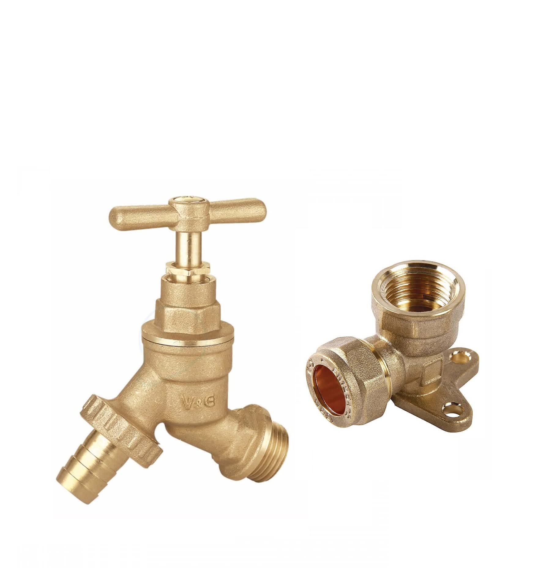hep® 1/2" BSP Outdoor Garden Tap Bib Tap with 15mm x 1/2" Brass Wall Plate Elbow WRAS Approved