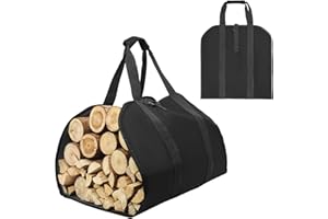Hongmai Firewood Carriers Bag with Handles, Canvas Log Carrier Tote, Wood Carrying Bag Firewood Holder and Fireplace Accessories for Firewood, Outdoor Campin, Trip, Christmas Gift (Dark Black)