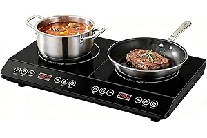 COOKTRON Double Induction Cooktop Burner, 1800W Induction Countertop 2 Burner Portable, Precision Temperature Independent Con