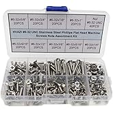 HVAZI #6-32 UNC Stainless Steel Phillips Flat Head Machine Screws Nuts Assortment Kit
