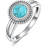 BETHZA Genuine Turquoise Ring for Women 925 Sterling Silver Round Turquoise Navajo Ring Bohemian Boho Jewelry Birthday Christmas Gift for Her Wife Mom