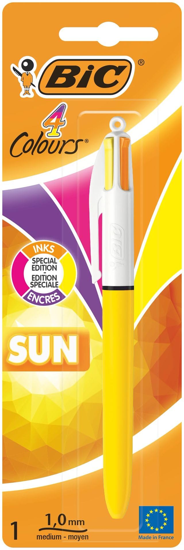 Bic 949898 4 Colours Sun Retractable Ballpoint Pen (1 mm Blister Pack), pink