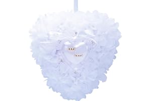 TEWAFOS Ring Pillow is Designed with White Roses, Mozambique Diamond and Flowers. It is A Ring Bearer That Comes with A Gift Box. It is Suitable for Weddings and Ring Collections (Diamond White)