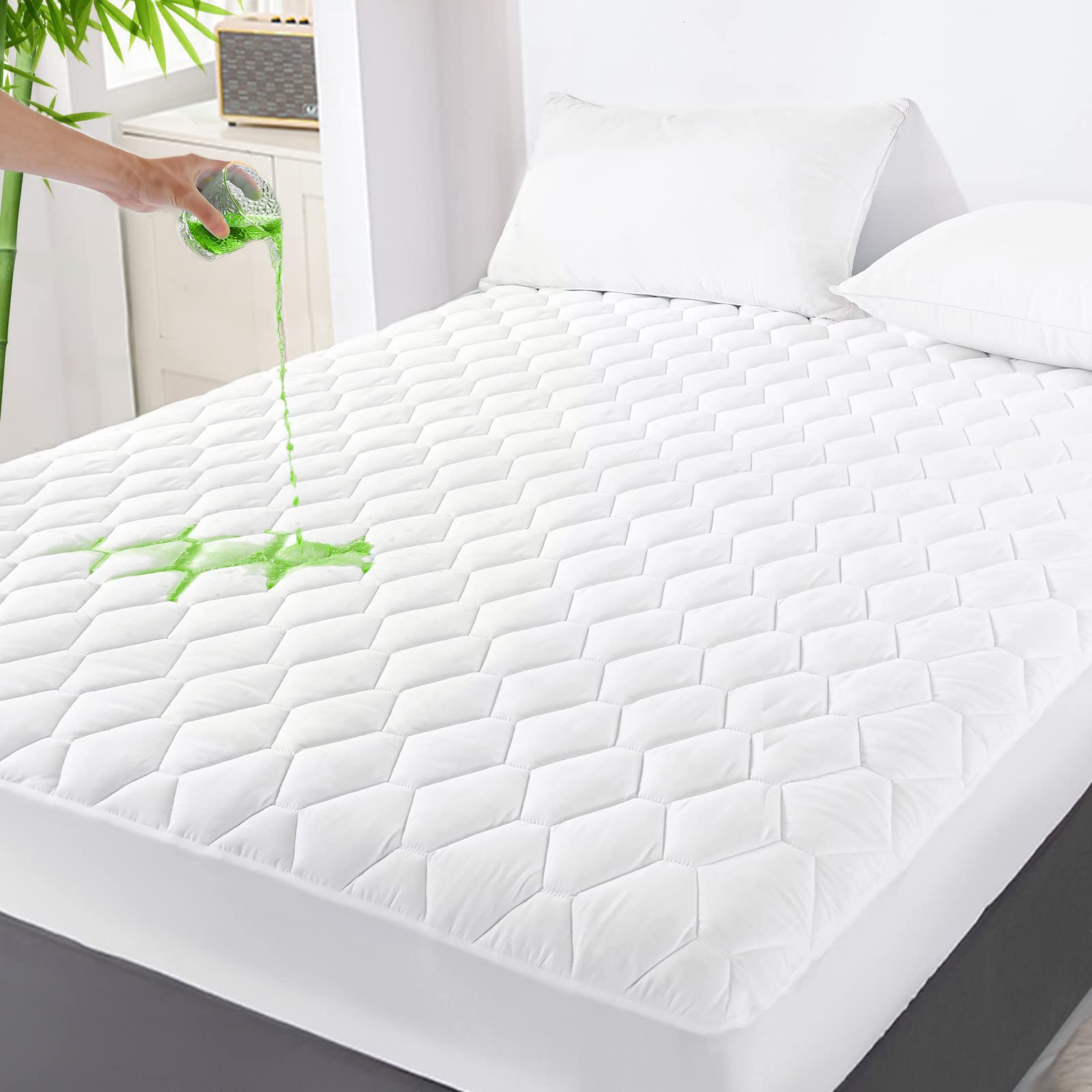 Photo 1 of GRT Twin XL Mattress Protector Waterproof, Rayon from Bamboo, Cooling Quilted Fitted Mattress Pad, Noiseless Waterproof Mattress Cover, fits up to 18" Deep, Dust Proof White