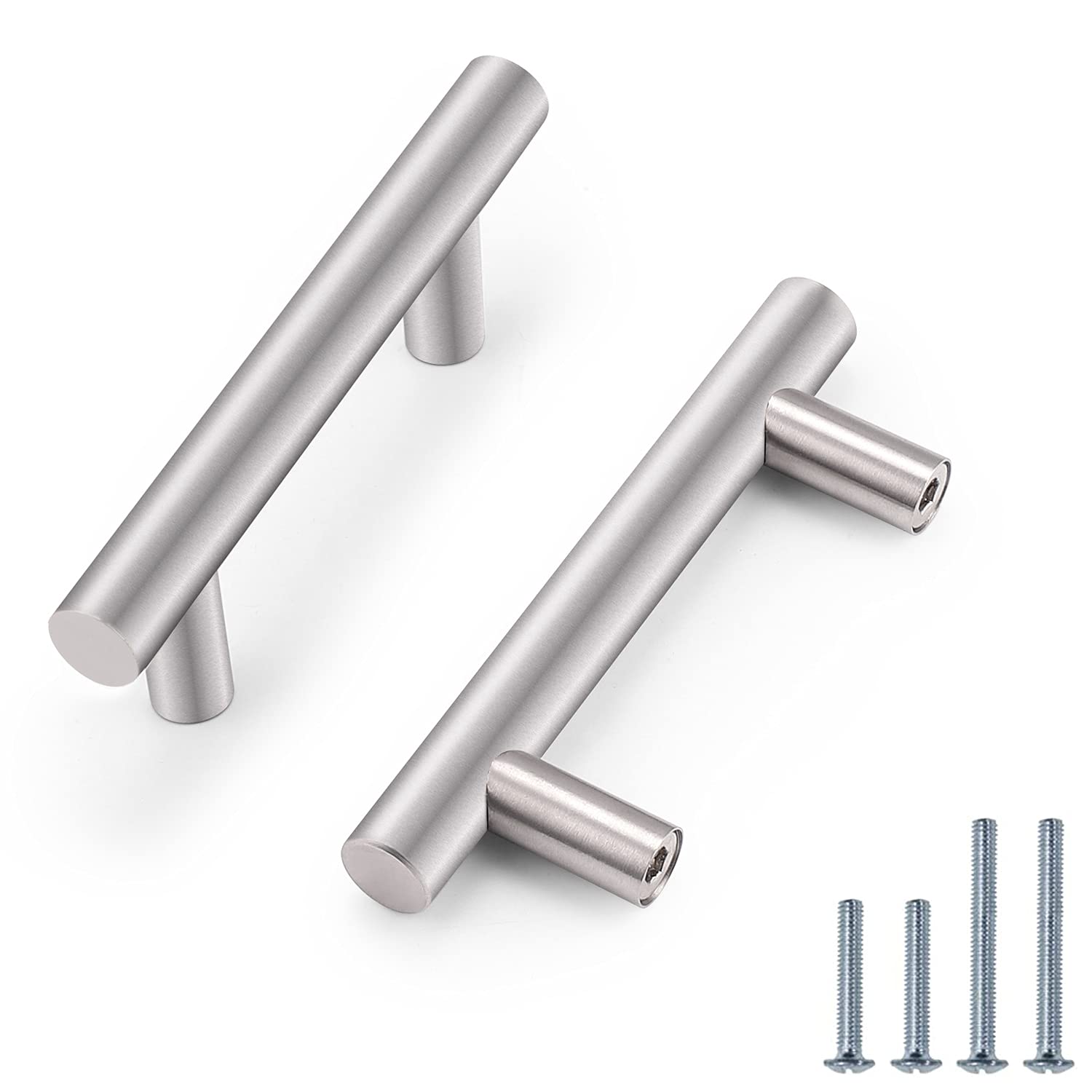 PinLin 25 Pack Kitchen Door Handles 64mm Hole Centre Brushed Nickel Cabinet Handles Stainless Steel Cupboard T Bar Handle