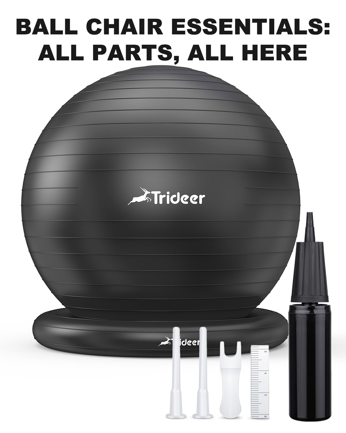 Trideer Exercise Yoga Ball Chair with Base for Home Office Desk, Stability & Fitness Ball Seat to Relieve Back Pain, Home Gym Workout for Abs, Pregnancy Ball with Pump