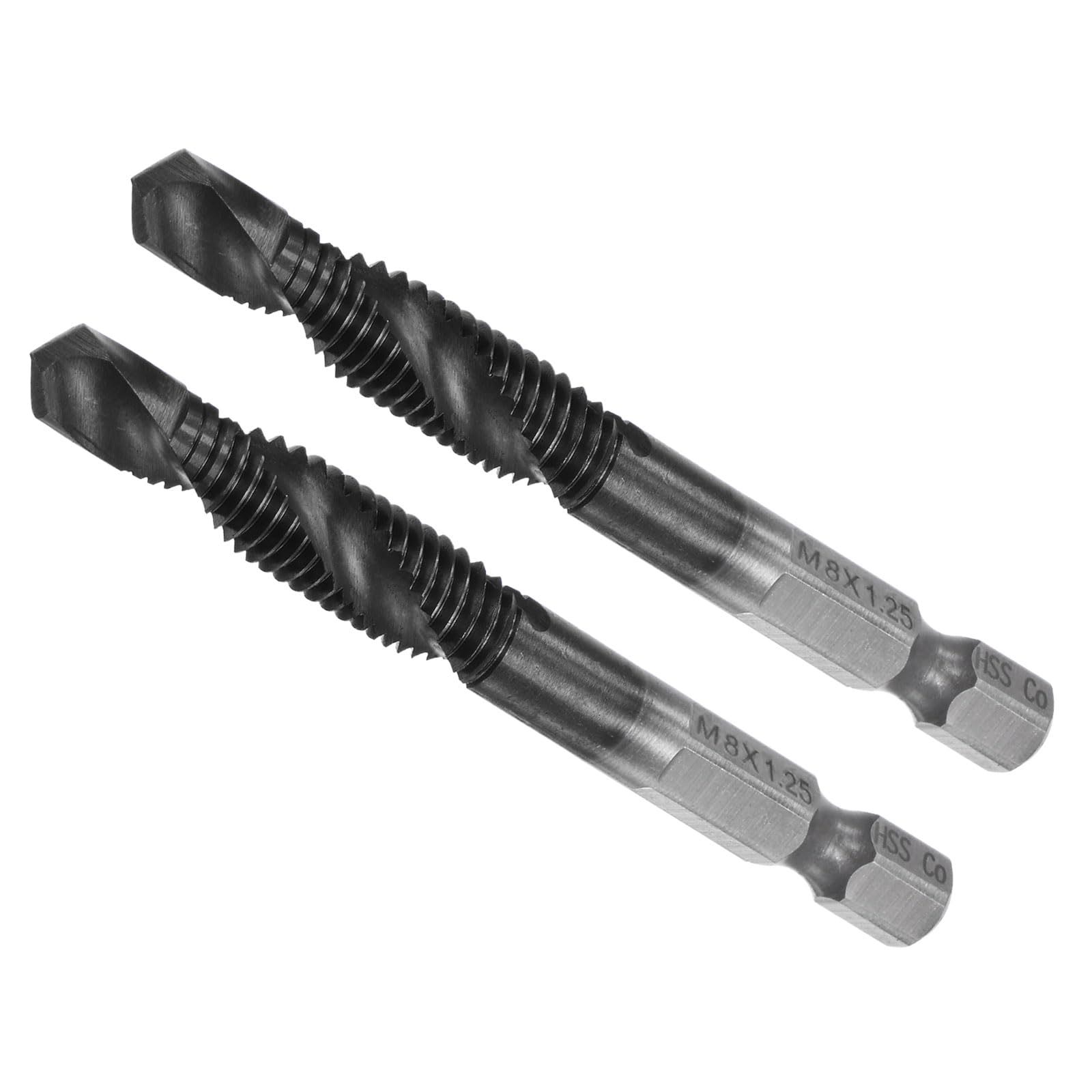 CoCud Combination Drill Tap Bit, M8 x 1.25 Thread Size 1/4" Shank, High Speed Steel TiAlN Coated Tools Tools - (Applications: for Aluminum Stainless Steel Plastic), 2-Pieces