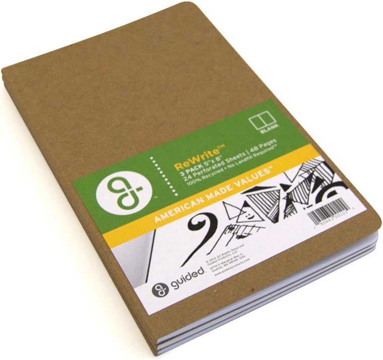 Guided Products ReWrite 5 x 8 Inches, Blank Recycled Notebook, 48 Pages, 3 Pack (GDP00122)