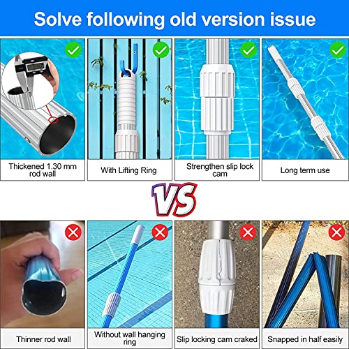 ALVAR 15Ft Swimming Pool Pole Telescopic,1.3mm Aluminum Pool Cleaning Poles Fits Pool Net