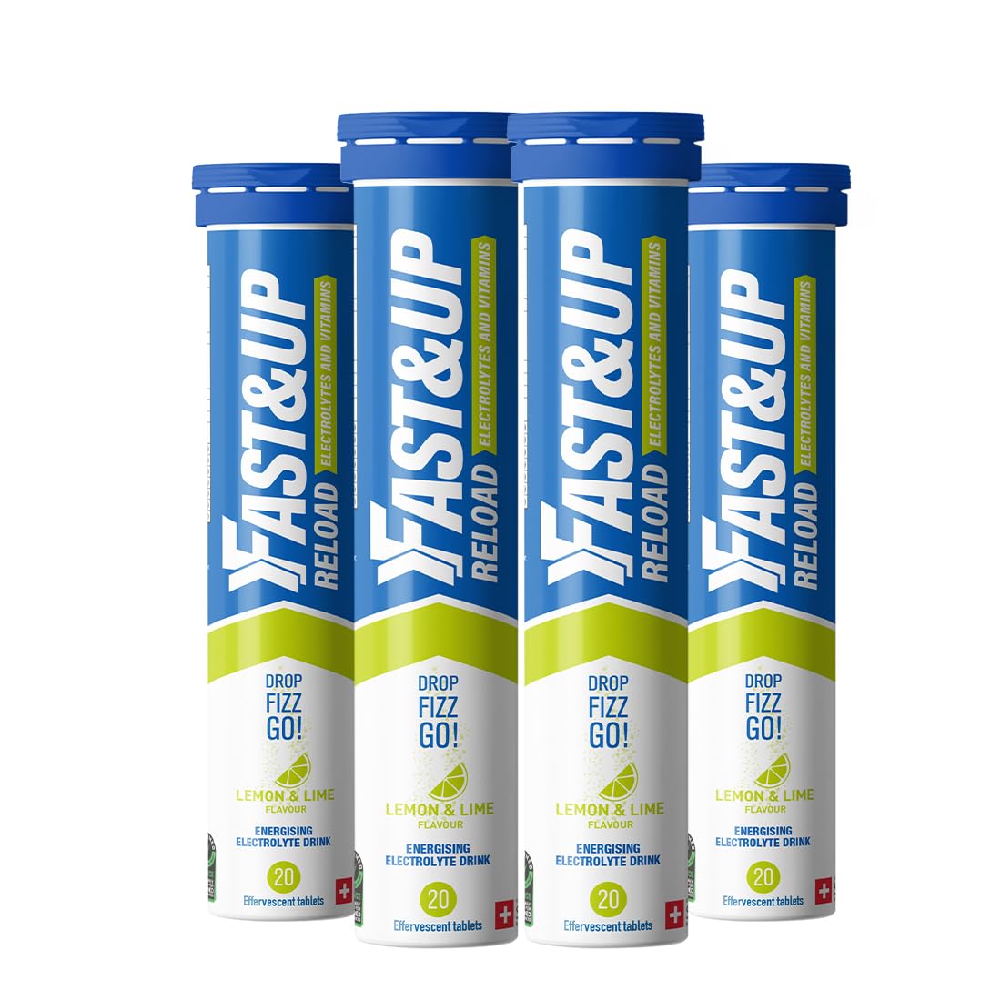 Fast&Up Reload – Lemon & Lime Flavour – 80 Effervescent Tablets – Instant Electrolytes for Rapid Hydration & Energy - Added Vitamin C & B12 for Performance, Wellbeing, Travel & Recovery – Vegan