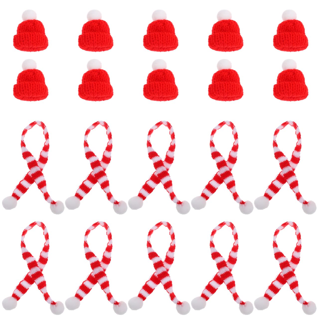 Amosfun 20pcs Christmas Mini Knit Hat Scarf Xmas Tree Ornaments Miniature DIY Hair Accessories Crafts Cute Doll Hat Jewelry Making