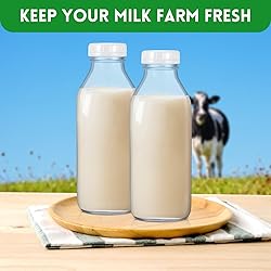 Peryiter 6 Pcs Glass Milk Bottle with Lid Reusable