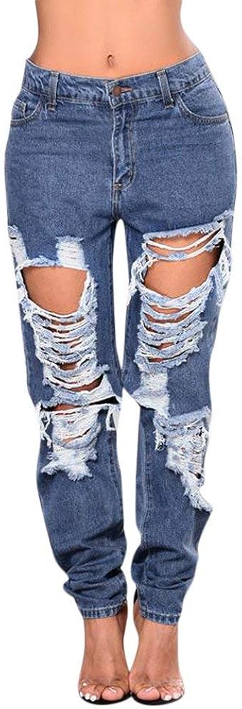 Ladies Hole Fashion Versatile Jeans Loose Jeans Classic Jeans Casual Pants Stre: Amazon.co.uk 