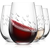 SHOSHIN Stemless Wine Glass, 18Oz Wine Glasses Set of 4, Hand Cut Premium Unique Wine Glasses, Crystal Wine Glass for Red and White Wine, Handmade Gifts for Women, Men and Friends