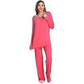 GUdiPUdi Women's V Neck Viscose made of Bamboo Pajama Set Moisture Wicking Long Sleeve Cozy Sleepwear PJs for Night Sweats
