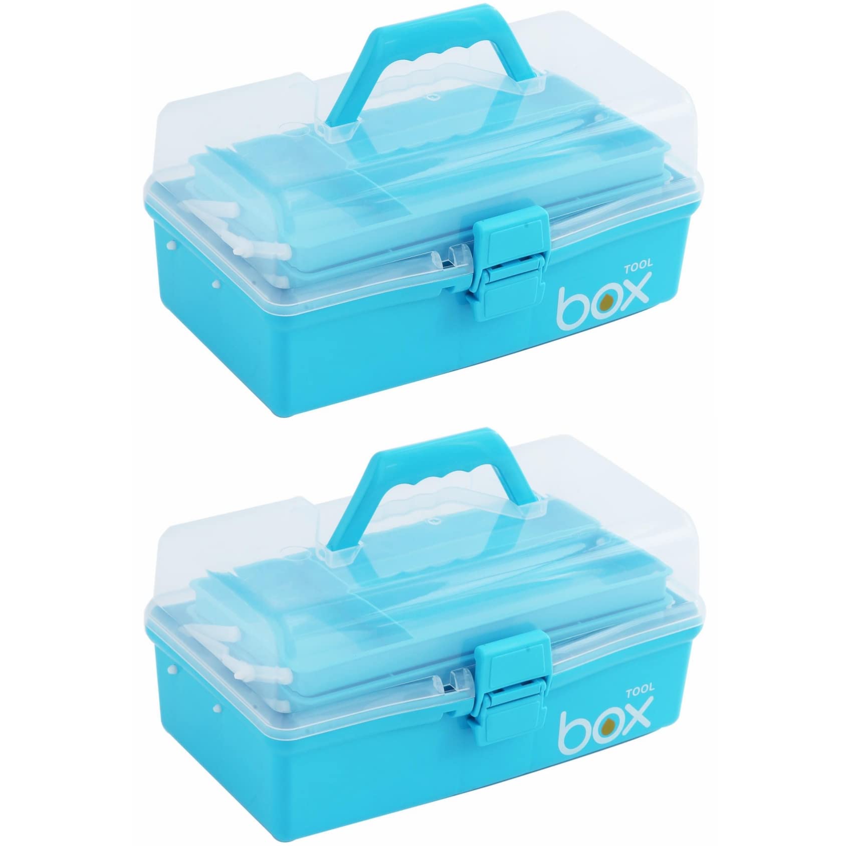 Kinsorcai 2PCS 12'' Three-Layer Clear Art Box Organizer, Multipurpose Plastic Craft Box with Handle (Blue) Image