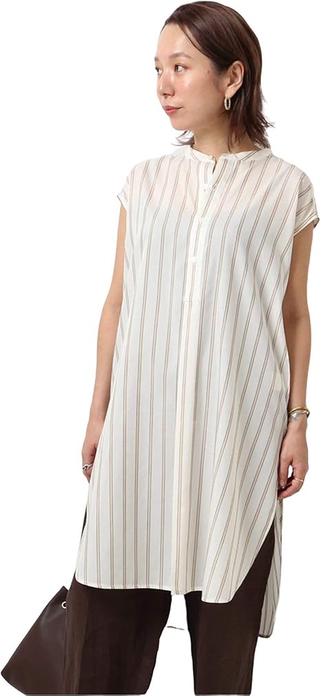 Amazon スピック アンド スパン ストライプバックオープンノースリーブシャツ フリー ホワイトベース シャツ ブラウス 通販