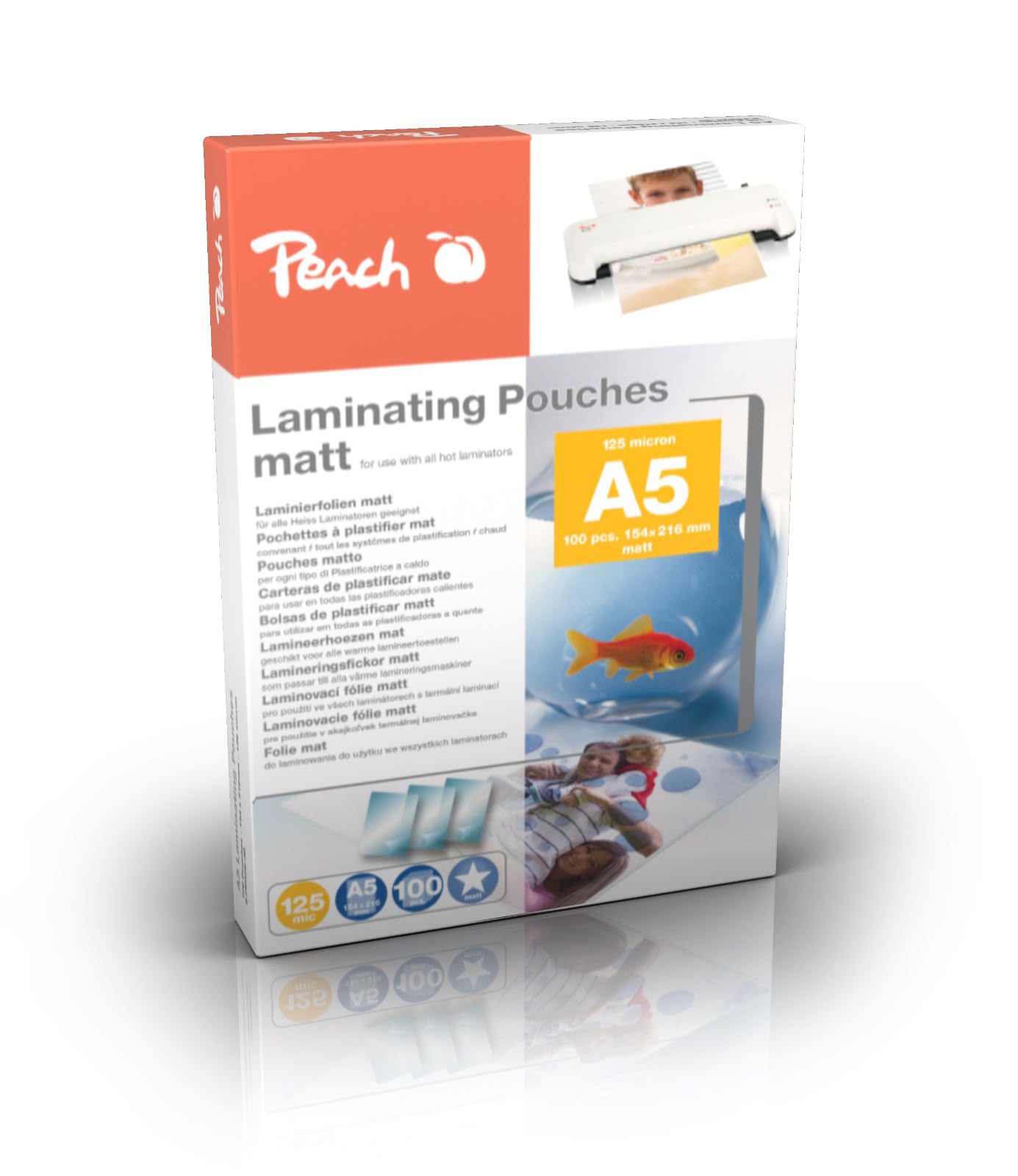 Peach S-PP525-30 Laminating Pouches A5 125 mic 100 Pouches Matt Writeable Premium Quality for Best Laminating Results Compatible with Devices of All Brand Manufacturers
