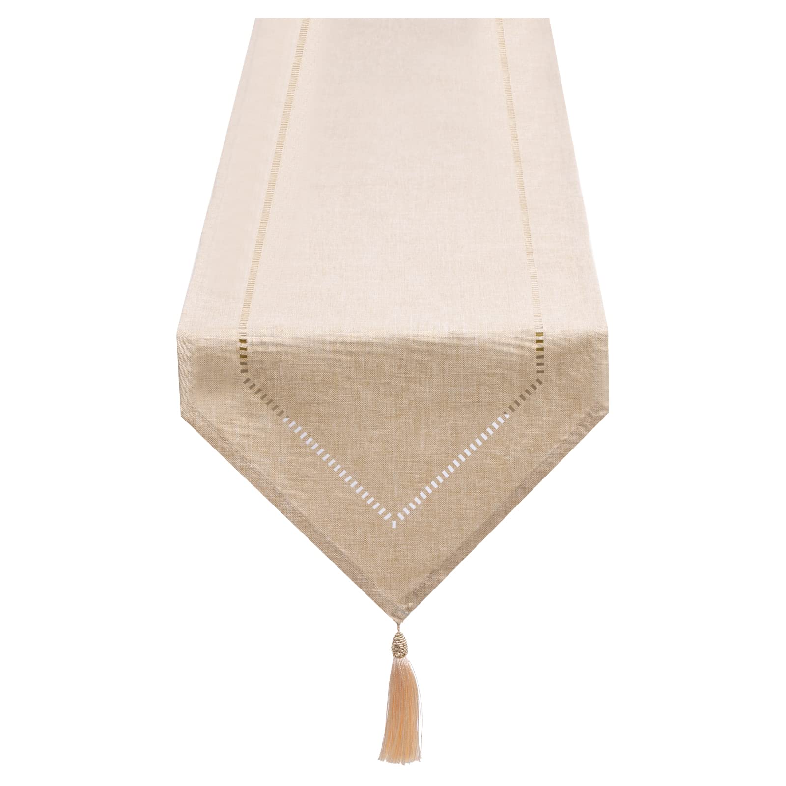 SANLEHAUSE Table Runner Linen Beige 32 x 220 cm, Tablerunner Linen Look, High-quality Table Runner, Plain, Modern, Easy-care Table runner for Dining Table, Coffee Table, Restaurant, Decoration